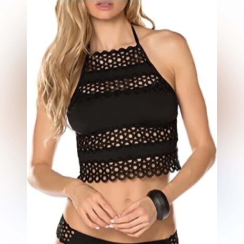 Becca Women's Siren High Neck Halter Bikini Top Black
